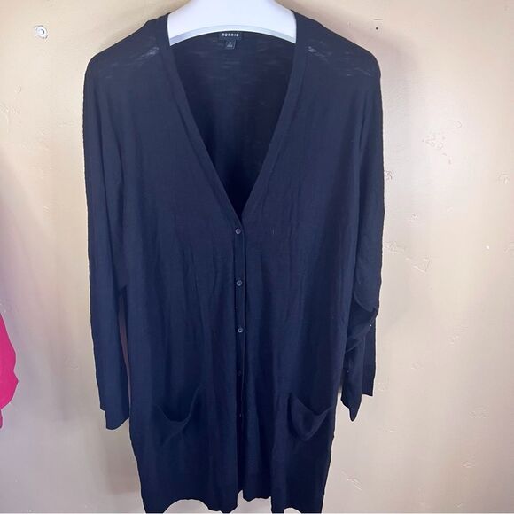 Torrid Womens Size 6X Black Long Line‎ Duster Cardigan Button Down Classic - Picture 1 of 7
